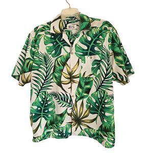 Uzzi Amphibious Gear Shirt Mens Large Green White Hawaiian Leaf Button Down